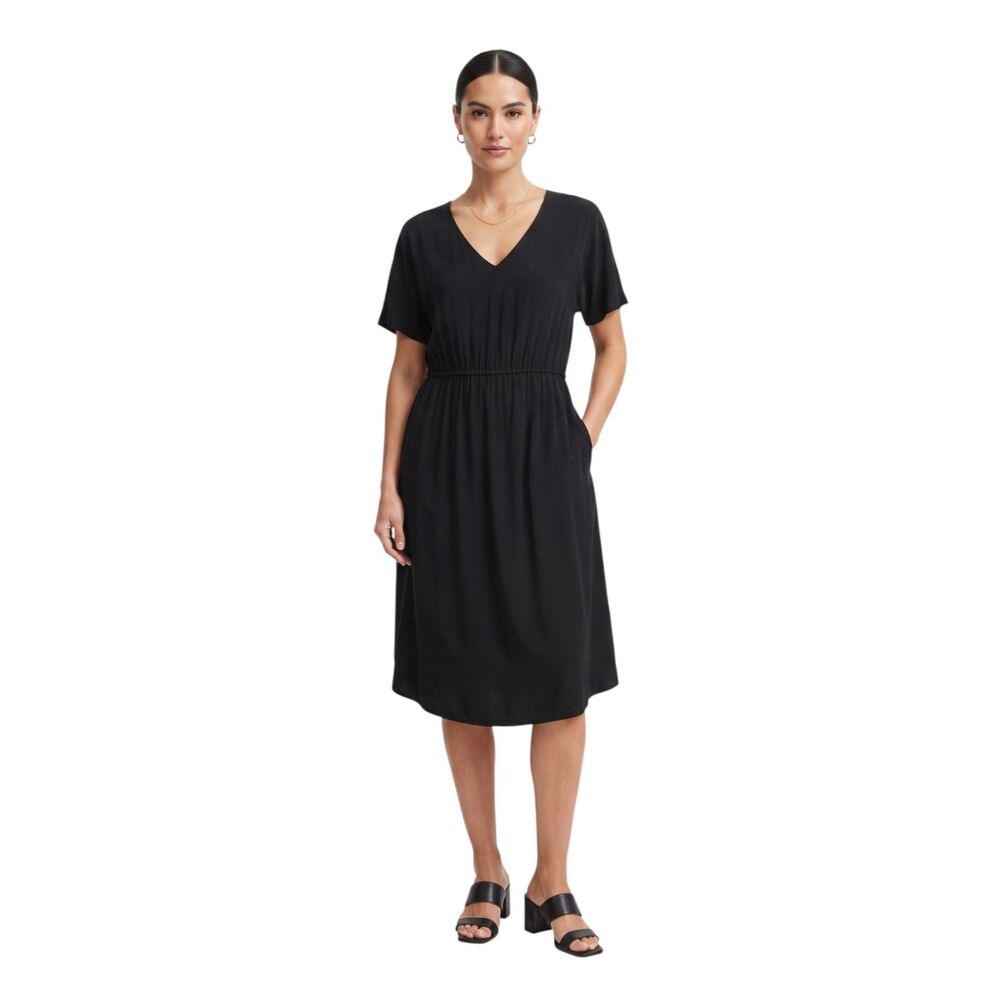 Soft Surroundings Black Midi Dress V-neck Button Up Sz Small